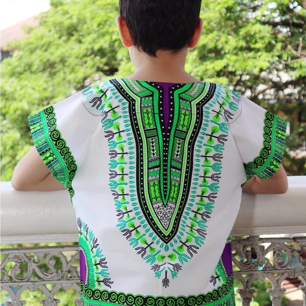 RaanPahMuang unisex kids African Dashiki shirt Short Sleeve Size 3 years Cotton.
